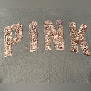 Women PINK Victoria's Secret Long Sleeve T-shirt Olive Green Bling Logo Sz Large